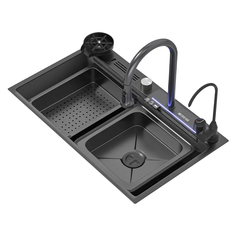 Lavello da cucina moderno per uso domestico lavabo per cucina verdura 304 acciaio inossidabile a cascata grande doppio kit lavello