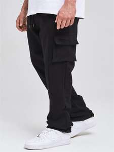 Ucuz toptan kabartmalı elastik geniş bacak Baggy erkekler polar özel boş <span class=keywords><strong>Sweatpants</strong></span> siyah kargo pantolon erkekler için - Product Image 4