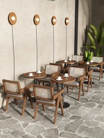 Ensemble table et chaises en bois massif et rotin tressé, style Wabi Sabi, pour café, salon de thé, restaurant occidental et salle à manger décontractée