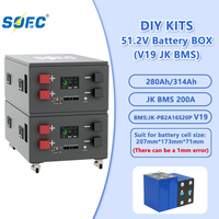SOEC Nouvelle version V19 Kits DIY Boîte 51.2V 280/314Ah Batterie LiFePO4 Boîtier en acier inoxydable Conception empilable JKPB2A16S20P BMS LCD