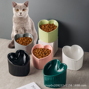 Bol en céramique en forme de cœur pour chat, design incliné, plat de nourriture de qualité alimentaire pour animaux de compagnie - Product Image 2