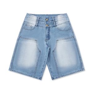 Pantalones Cortos Vaqueros de Mezclilla para Hombre, Estilo Vintage, Corte Holgado, Doble Rodilla, Lavado, Dobladillo Deshilachado, Color Azul, Oferta - Product Image 3