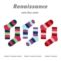 Chaussettes tendance en coton peigné sans couture Renaissance Printemps-Été avec bande épaisse, nouvelle boîte cadeau colorée et cool, chaussettes pour femmes