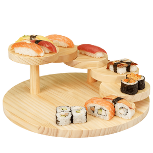 แท่นวางซูชิไม้แบบเป็นมิตรกับสิ่งแวดล้อม พร้อมถาดและอุปกรณ์เสิร์ฟซูชิสำหรับการนำเสนอและการเสิร์ฟ - Product Image 4