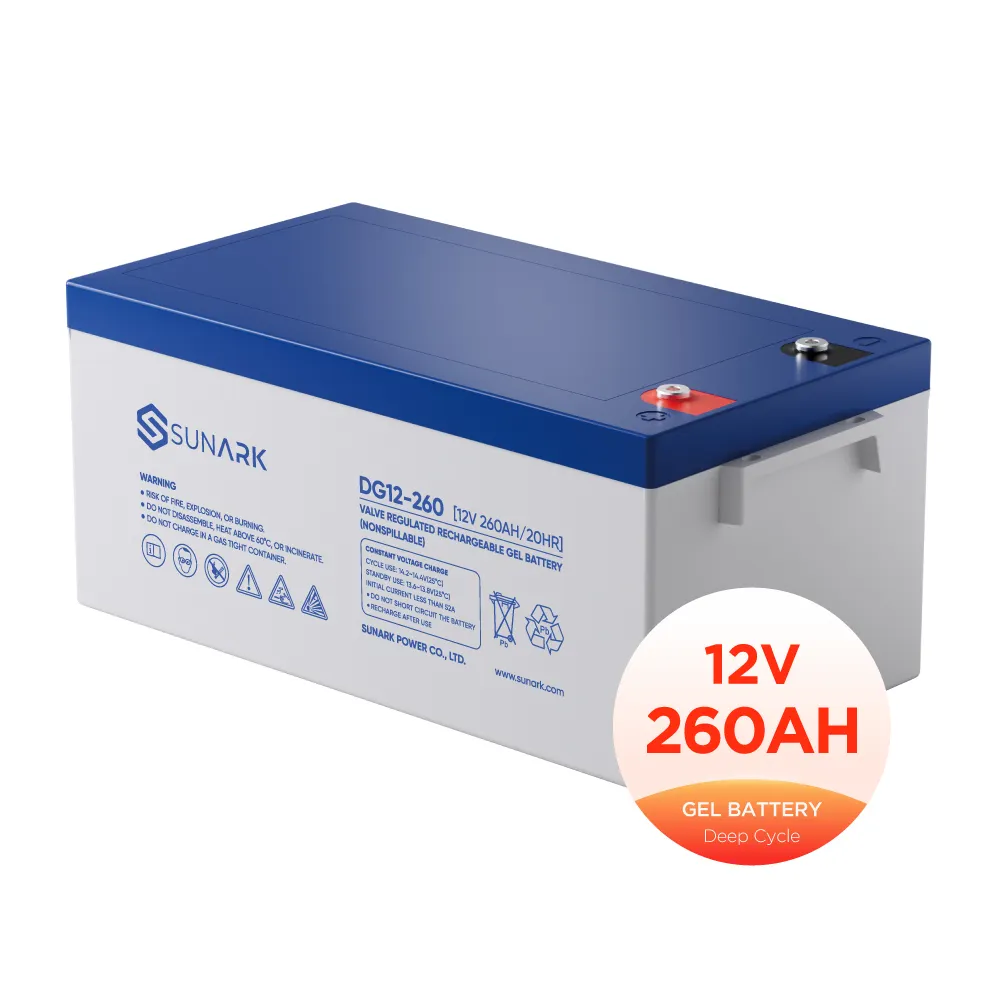 Sunark Ah Gel Battery 6 Dm 10 6 Fm 20 12V260Ah Charging Lead Acid Battery