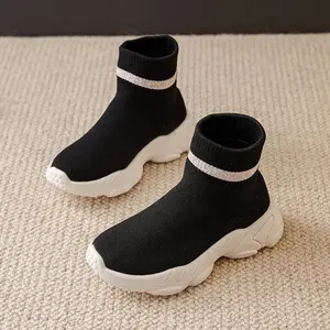 新款高顶儿童黑色白色女孩男孩运动鞋学校儿童休闲鞋