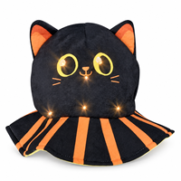 Chapeau en peluche chat noir lumineux personnalisé pour Halloween, accessoire de costume LED fantaisie pour événements