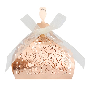 Boîtes à dragées miroir dorées découpées au laser, motif fille avec roses, lot de 50, boîtes à bonbons ajourées pour cadeaux de mariage et de douche nuptiale - Product Image 3