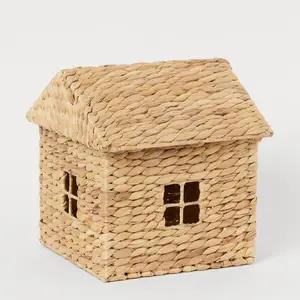 Convient aux enfants et à la crèche, boîte de rangement en forme de maison de jacinthe d'eau tissée petite boîte de maison pour accessoires de bonbons et jouets