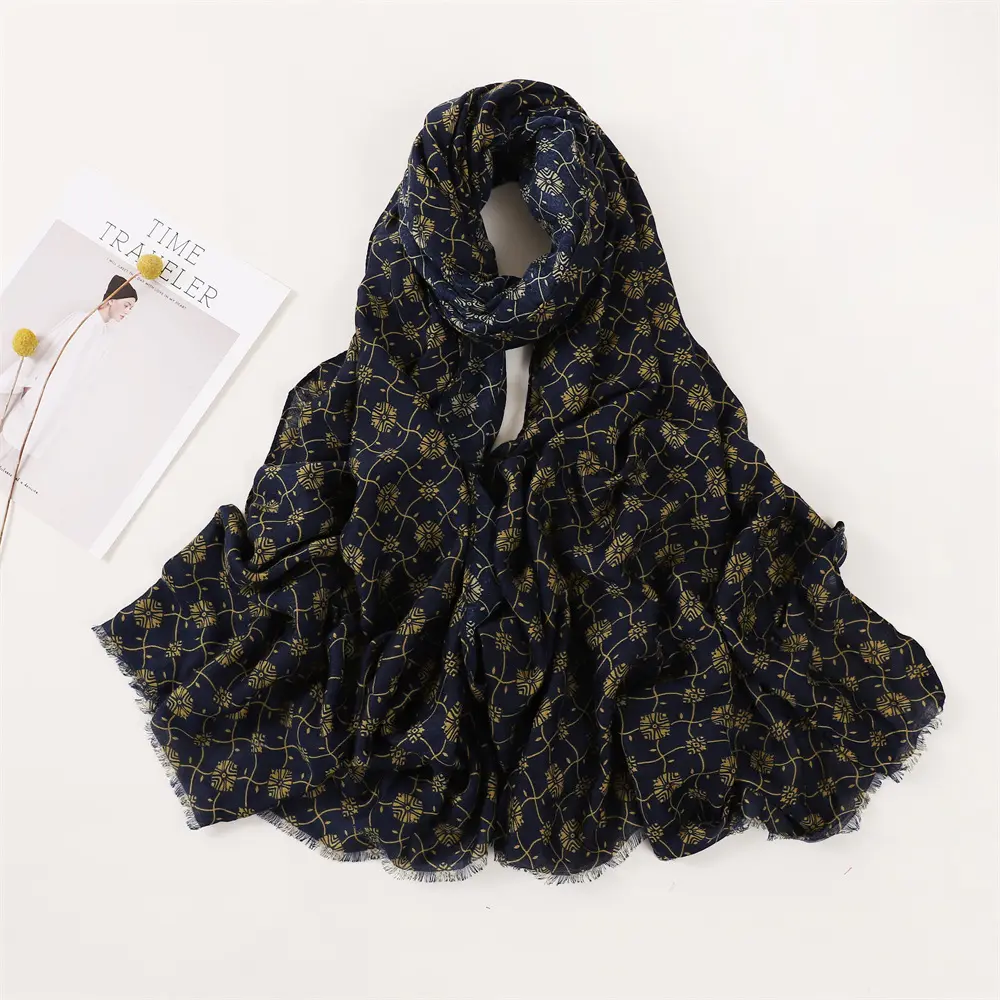 Wanyi Hijab Schal Fabrik liefern Baumwolle muslimischen Hijab Schal Phantasie Viskose Gold Stempel Hijab Schal