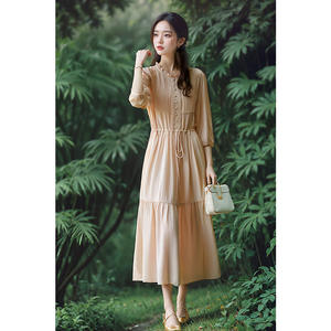 Nouvelle robe à manches trois-quarts à col <span class=keywords><strong>rond</strong></span> avec une taille cintrée pour un look plus mince. C'est une robe mi-longue - Product Image 5