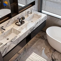 Vasque de salle de bain élégante en marbre KT STONE avec rangement, design moderne, durable et facile à nettoyer pour l'amélioration de l'habitat