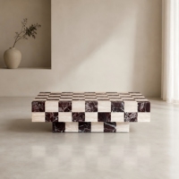 Table d'appoint personnalisée en marbre et travertin avec design en pierres mélangées