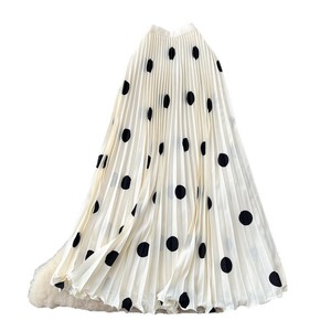 เดรสยาวทรงเอไลน์เอวสูงสไตล์วินเทจลายจุดจีบระบายหรูหราสำหรับผู้หญิง ช่วยพรางหุ่นให้ดูเพรียวบาง - Product Image 4