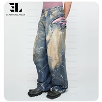 LARSUR Custom Factory 3D Full Dtg Dgt All Over Print Jeans Embroidere Applique Patch Loose Trompe L'oeil Loeil Digital Denim Pant