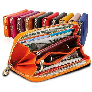 Monogram Multifunctional Genuine Leather Zipper Long Wallets For Woman