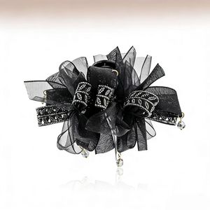 Pince à <span class=keywords><strong>cheveux</strong></span> élégante pour femme, style rétro, en maille noire florale, avec nœud en <span class=keywords><strong>strass</strong></span>, type pince requin - Product Image 6