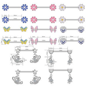 Set 5 14G Plata Médico Acero Corazón-Oso Ursa Zircon Pezón <span class=keywords><strong>Piercing</strong></span> Pecho Anillo Joyería para Mujeres Niñas para Bodas - Product Image 3