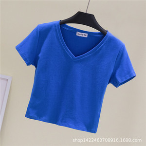 Prodotti estivi in cotone con <span class=keywords><strong>scollo</strong></span> a <span class=keywords><strong>V</strong></span> magliette tagliate da <span class=keywords><strong>donna</strong></span> con stampa personalizzata Logo in bianco top Crop traspirante maglietta <span class=keywords><strong>bianca</strong></span> Streetwear - Product Image 3