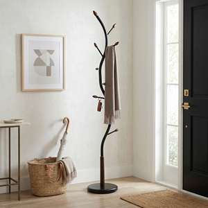 Porte-manteau sur pied en bois massif <span class=keywords><strong>de</strong></span> haute qualité <span class=keywords><strong>Arles</strong></span>, métal noir et noyer - Product Image 1