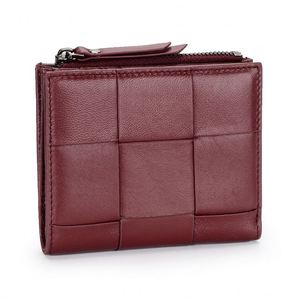 Portefeuille court en cuir véritable à motif tissé imitation, mini porte-monnaie à fermeture éclair pour cartes et billets - Product Image 5