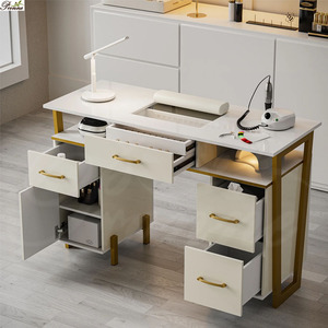 Table de <span class=keywords><strong>manucure</strong></span> moderne brillante avec cadre métallique, station de travail pour technicien des ongles, résistante à l'acétone, poste de travail de beauté pour salon - Product Image 3