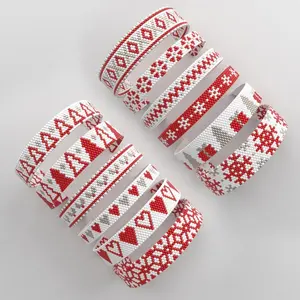 Pulseira de vidro personalizada teenyminy, bracelete branco e vermelho para árvore de natal floco de neve com cordão de semente