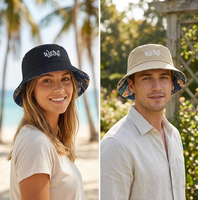 Cappello da Pescatore Reversibile Personalizzato WEINI con Logo Ricamato, Motivo Floreale Tropicale, Cappello da Sole a Doppia Faccia