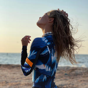 Maillot de bain une pièce pour femmes, manches longues, couleur unie, fermeture éclair, imprimé Floral, coupe haute, vêtements de plage, ODM, OEM, <span class=keywords><strong>2022</strong></span> - Product Image 3