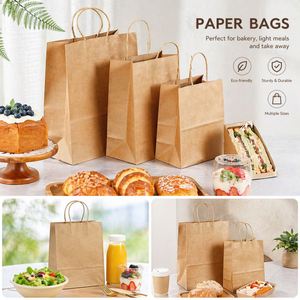 Sacs en papier personnalisés en gros, sacs de transport alimentaire simples et bon marché, sacs en papier kraft brun et blanc avec votre propre logo - Product Image 6
