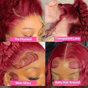 99j đỏ tía màu tóc giả 13x6 ren phía trước cơ thể sóng xoăn tóc giả Nhà cung cấp 30 32 40 inch 13x4 rượu vang đỏ HD ren phía trước tóc giả tóc con người - Product Image 4