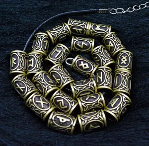 24Pcs Norse Viking Runes Loose Beads Diy Bracelets Pendant Necklace Beard Hair Accessories DIY Celtic Nordic Beads