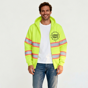 Salut vis sécurité <span class=keywords><strong>sweat</strong></span> à capuche réfléchissant <span class=keywords><strong>sweat</strong></span> zippé pour hommes Construction <span class=keywords><strong>travail</strong></span> en plein air impression broderie Logo manches amovibles - Product Image 1