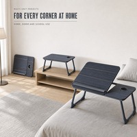 Table d'appoint inclinable en bois foncé 600x400mm avec porte-gobelet, angle réglable, pliable, pour lit et canapé
