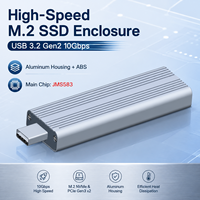 M.2 NVMe SSD Enclosure 10Gbps Tipe C Direct Plug Solid State Drive Case JMS583 Kotak Eksternal Portabel 23M1 Maks 2TB Aluminium