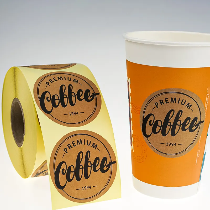 Rolo de etiquetas ecológicas para café, etiquetas de logotipo personalizadas para café, artesanato, redondo