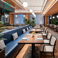 Ensemble de meubles de restaurant modernes Ron Group, table rectangulaire en bois, chaise rembourrée en tissu, banquette en cuir bleu lavable