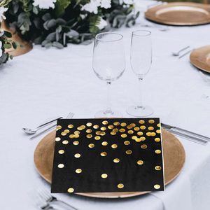 Serviettes carrées jetables personnalisées avec logo, base noire, motif cercle doré, en pâte de bois vierge, résistantes à l'humidité, qualité supérieure pour mariage et <span class=keywords><strong>Horeca</strong></span> - Product Image 3