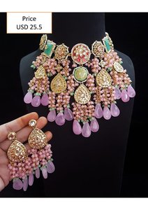 Conjunto de Collar Nupcial Kundan Hecho a Mano con Pendientes a Juego para Mujer, Accesorio de Joyería Premium para Bodas y Recepciones - Product Image 2
