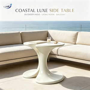ML Coastal Luxe Side Table Modern <b>Plastic</b> Outdoor Patio Living Room Balcony Furniture White - Product Image 3