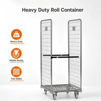 Conteneur à roulettes à double face, démontable, en treillis métallique galvanisé, pour le transport de matériaux en usine
