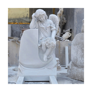 Personnalisé en gros prix bon marché sculpture sur pierre dame qui pleure sculpture cimetière petit ange pierre tombale statue marbre blanc pierre tombale - Product Image 1
