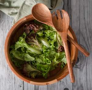 Bol à salade en bois extra large, best-seller, ensemble de bols à mélanger en bois avec ustensiles de service pour la cuisine à domicile - Product Image 5