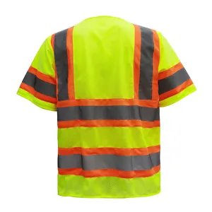 Hbc ANSI Class 3 khả năng hiển thị cao polyester vải dệt kim công nhân vest an toàn Áo khoác hi-vis ngắn tay áo an toàn vest