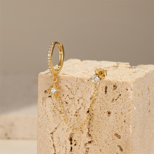 Pendientes de Aro con Borla de Estrella y Luna S925, Pendientes de Estrella de Ocho Puntas Brillantes - Product Image 6