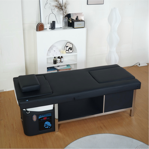 Lit de massage et de lavage des cheveux en acrylique noir, style moderne et épuré, avec bac en plastique à circulation d'eau et armoire de rangement pour salon de beauté et spa - Product Image 1