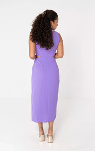 Vestido Midi Morado con Aberturas para Mujer 2026, Estilo Vintage Casual sin Mangas, Elegante con Abertura Lateral y Detalle de Hebilla Dorada, OEM - Product Image 4