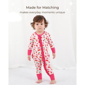 Combinaison à manches longues pour bébé fille, imprimé cerise, vêtements de nuit, 0 mois-2T, respirant, en coton de bambou, à volants - Product Image 3