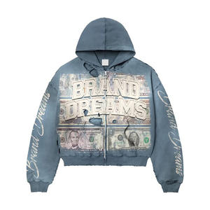 Custom Vintage Distressed ACID Washed Embroidery Logo Print Streetwear Sun Faded Cotton French Terry <b>Zip</b> Oversized <b>Hoodie</b> Autumn - Product Image 3