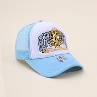 Gorra de béisbol con letras góticas retro, bordado de espiga de trigo, malla de esponja y visera de camuflaje, logotipo personalizable
